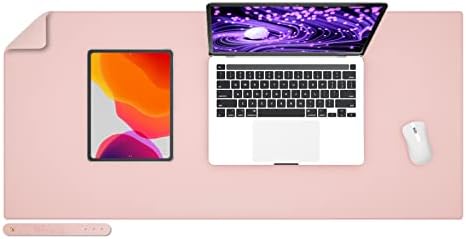 Wolaile PU Leather Desk Pad Blotter,Light Pink Waterproof Office Desktop Mat for Women,36x17in Non-Slip Large Mouse Pad Writing Protector by Wolaile