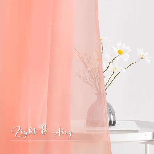 NICETOWN Sheer Scarf Curtain for Bedroom - Soft Voile Textured Window Topper Curtain Valance for Princess/Daughter Room Decor (W60 x L216, 1 Pack, Coral) - Image 5