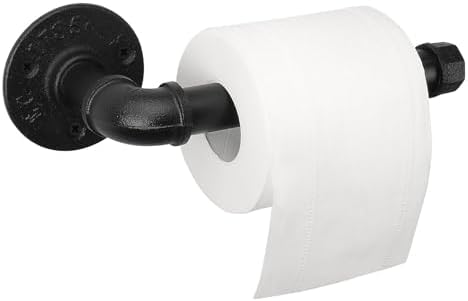 Industrial Pipe Toilet Paper Holder, Heavy Duty DIY Vintage Rustic Iron Farmhouse Style Roll Tissue Wall Mount Paper Holder Towel Racks with Hardware for Bathroom, Kitchen, Bedroom (1, Black) by Jeasor