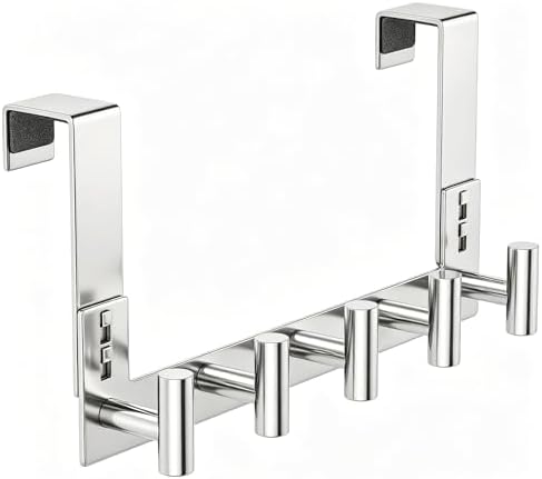 PMMASTO Door Hanger for 1-3/4 Inch Doors, Polished Silver- 5 Hooks, T Shape by PMMASTO