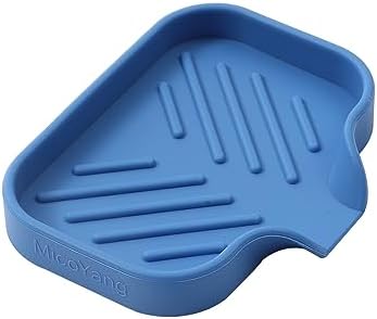 MicoYang Silicone Soap Dish with Drain Spout, Self-Draining Sink Organizer Tray for Bathroom & Kitchen, Sponges, Dispensers & Soap Holder, Non-Slip & Dishwasher Safe, Lichen Blue (Compact, 4.9"×3.2") by MicoYang