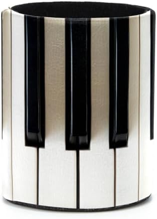 Leather Cylinder Pen Holder & Pencil Organizer - Stylish and Compact Pen Organizer for Desk - Piano Keys Black White by LWSHUNYI