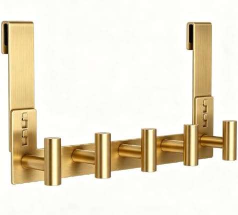 HUFEEOH Over The Door Hooks, 1 Pack Stainless Steel Door Hanger for Towel & Coat, Tool-Free T Shape Bathroom & Dorm Hooks for Hanging (Gold, Fits 3/8" Thick Door - 5 "T“ Hooks) by HUFEEOH