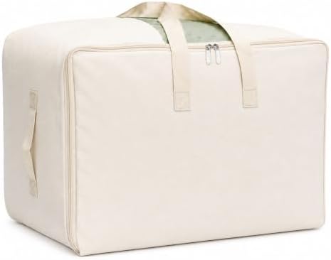 DoYiKe Soft Large Canvas Comforter Storage Bags with Four Carrying Handles and Clear Window, Closet Organizer for Clothing, Blankets Sheets Pillows and Bedding, 80L, Beige by DoYiKe