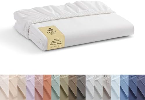 Linen Home Queen Size Fitted Sheet only 100% Cotton Percale, White by LINENHOME