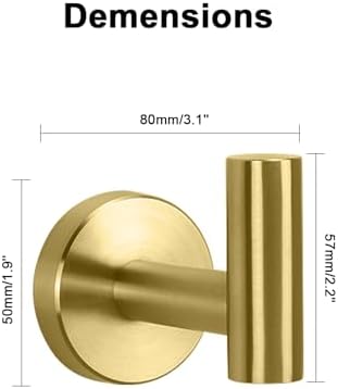 NearMoon Bath Towel Hooks- SUS 304 Stainless Steel Robe Hook Holder, Heavy Duty Coat Hook for Bathroom Livingroom Hotel Kitchen Garage, Wall Mounted (Brushed Gold, 3 Pack) - Image 5