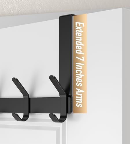 KitchLife Over The Door Hooks with 7" Extended Arms, Fits 1-3/4" Doors, J18U, Heavy Duty Bathroom & Closet Towel Rack, Double-Hooks Hanger 1 Pack, Matte Black - Image 3