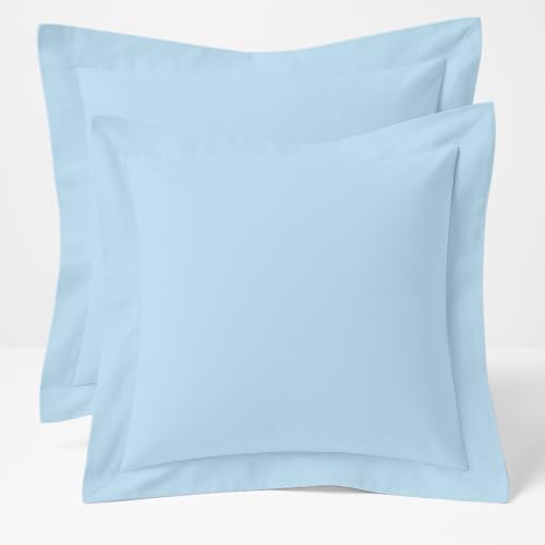 2 Pack Euro Pillow Shams 28x28 – 600 Thread Count 100% Organic Cotton Sky Blue Square Pillow Covers with 2 Inch Flange, Soft & Smooth Premium Hotel-Quality Pillowcases Set of 2 by Cotton+Metrics+Linen