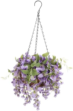 Artificial Hanging Flowers with Basket Plants - Wisteria Hanging Plants for Spring Outdoor Decoration, UV Resistant Fake Flowers Hanging Silk Flowers for Porch Patio Garden Yard Home Decor by Unknown