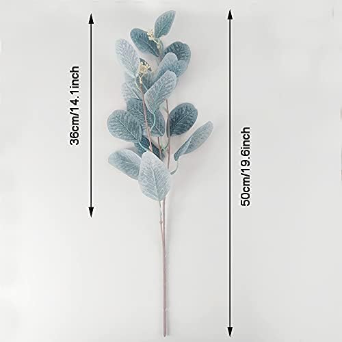 4Pcs Artificial Eucalyptus Leaves Stems Faux Eucalyptus Plant Branches for Vase Filling Home Decoration Flowers Wedding Holiday Arrangement (Light Blue) - Image 5