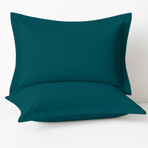 2 Pack Pillow Shams Standard Size 20x26 – 600 Thread Count 100% Organic Cotton Teal Pillow Covers with 2 Inch Flange, Soft & Smooth Premium Hotel-Quality Pillowcases Set of 2 by Cotton+Metrics+Linen