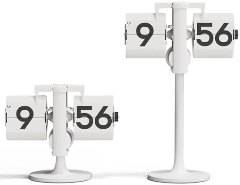 mooas Standing Height Adjustable Flip Desk Clock (White), Retro Vintage Analog Design Flip Clock Standing Clock Battery Operated, for Home Living Room Office School Hotel by mooas