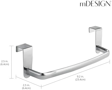 mDesign Steel Metal Wire Over Cabinet Towel Rack Storage Organizer - Hang on Cabinet or Door - Towel Bar Holder for Kitchen - Holds Hand Towels, Washcloths - Spira Collection - Chrome - Image 4