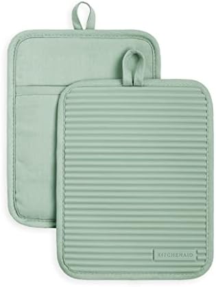 KitchenAid Ribbed Soft Silicone Pot Holder 2-Pack Set, Pistachio Green, 7"x9" by KitchenAid
