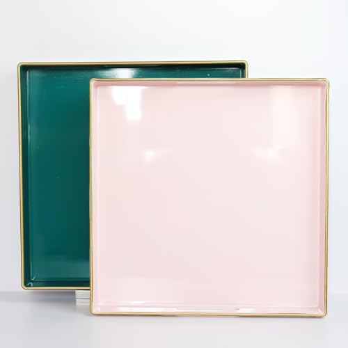 Spsyrine Pink Decorative Serving Tray with Handles, 13" X 13" Square Plastic Coffee Table Tray for Ottoman, Living Room, Bathroom, Home Decor. - Image 4