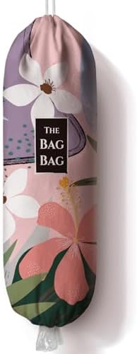 Grocery Bag Holder Abstract Flower Plastic Bag Holder Organizer Storage for Kitchen 23" x 9" by Moanlor+Art