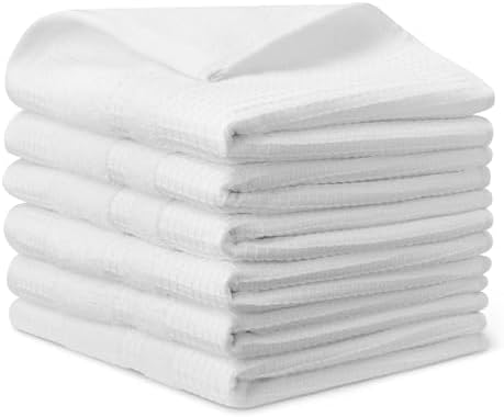 Amazon Basics Organic Cotton Waffle Weave Kitchen Dish Towels, Ultra Absorbent, Quick Drying, Lint-Free, 15 x 25 inches, 6-Pack by AmazonBasics