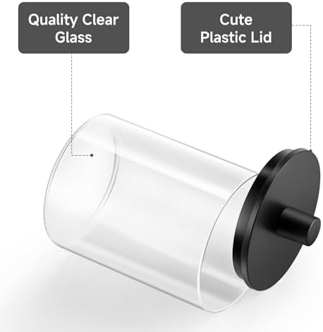 TIPGO Glass Qtip Holder Dispenser - 10 oz Clear Canister Apothecary Jar, Bathroom Vanity Storage Organizer Set for Cotton Swabs, Pads, Floss Picks, Small Containers for Makeup Storage (2 Pack, Black) - Image 4