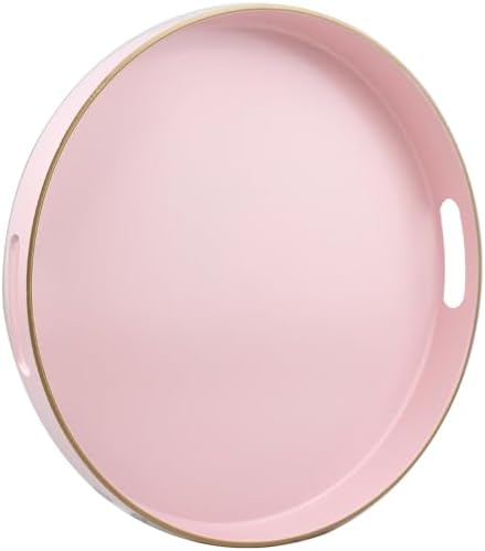 Pink Round Decorative Tray with Handles, 13" Versatile Serving Tray for Coffee Table, Ottoman, Ideal for Serving, Displaying, Organizing - Image 6