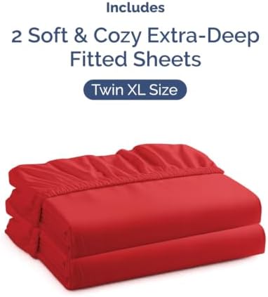CGK Linens 2 Pack Extra Deep Twin XL Fitted Sheets - Red - Image 4