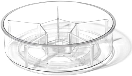 BINO Plastic Round Turntable Organizer with 6 Compartments - Clear | Spinning Divided Turntable Container | Rotating Organizer Storage for Bottle Condiments Fridge Kitchen Counter Pantry Bathroom by BINO