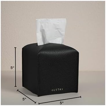 OLETHA Square Tissue Box Cover, Aesthetic Desk Decor, Black, 2 Pack - Image 7
