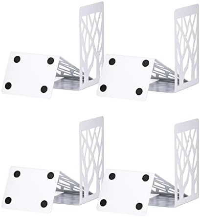 Book Ends, Bookends, Bookends for Shelves, Bookend, Book Ends for Heavy Books, White Metal Book Shelf Holder Home Decorative, Book Stoppers for Shelves, Bookend Supports 4 Pair by INN%C3%94PLUS