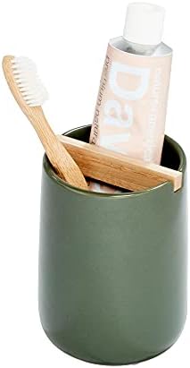 iDesign Ceramic Earth Collection Toothbrush Holder, Moss/Natural Wood by iDesign