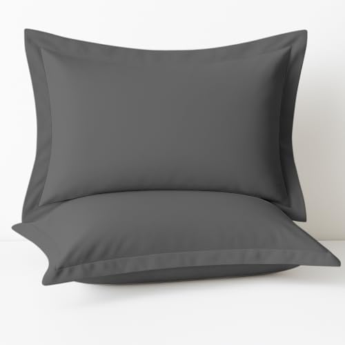 2 Pack Pillow Shams King Size 20x40 – 600 Thread Count 100% Organic Cotton Grey Pillow Covers with 2 Inch Decorative Flange, Soft & Smooth Premium Hotel-Quality Pillowcases Set of 2 by Cotton+Metrics+Linen