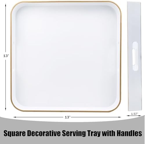 White Square Decorative Tray with Handles, 13"*13" Versatile Serving Tray for Coffee Table, Ottoman, Ideal for Serving, Displaying, Organizing - Image 3