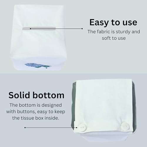 Fabric Tissue Box Cover Set of 2, Vintage Floral Embroidery Hydrangea Tissue Holder, Bouquet Wrapping Bag, Car Tissue Holder, Tissues Box Cover Square 5.9"X5.9"X7", White Square Tissue Box Cover - Image 3