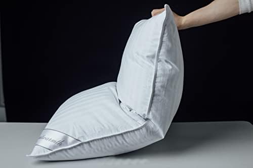Goose Down Feather Soft Pillows One Pillow 100% Cotton Supportive Bed Pillow Stripe White Color Standard Size 20x26 inch - Image 4