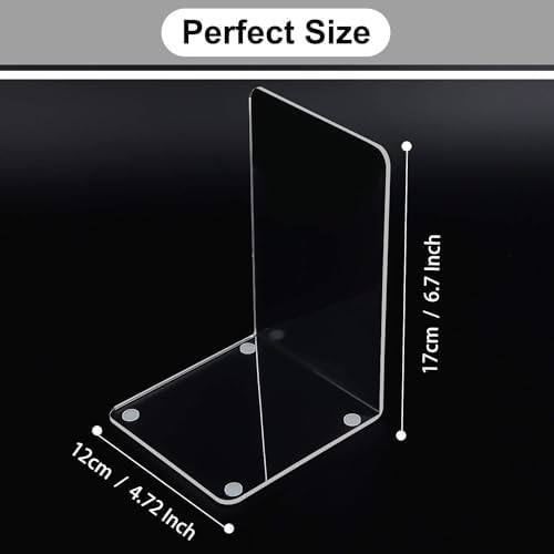 MerryNine 2 Pair Plastic Acrylic Bookends Pair Organizer Bookshelf Decor Decorative Bedroom Library Office School Supplies Stationery Gift (3.54x4.72x6.7 Inch) - Image 2