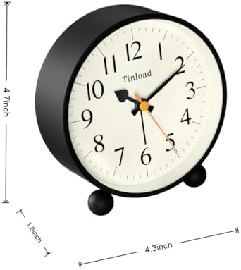 Tinload 4.5" Vintage Retro Analog Alarm Clock, Super Silent Non Ticking Small Clock with Manual Light, Snooze, Battery Operated, for Living Room, Bedroom, Bedside, Desk(Black) - Image 5