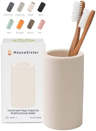 Fast-Drying Diatomite Toothbrush Holder - Bathroom Countertop Organizer Stand for Toothpaste, Makeup Brushes, Razors & Accessories (Beige) by HouseSister