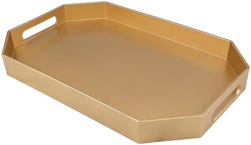 Gold Decorative Tray with Handles, Versatile Serving Tray for Coffee Table, Ottoman, Ideal for Serving, Displaying, Organizing, 15.7"*10.2"*1.57" by Omuriko