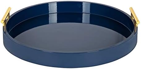 Kate and Laurel Lipton Modern Round Tray, 15.5" Diameter, Navy Blue and Gold, Decorative Accent Tray for Storage and Display - Image 2
