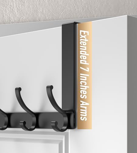KitchLife Over The Door Hooks Hanger with 7 inches Extended Arms, Fits 1-3/8" Doors, F18U, Bathroom Towel Rack Organization, Thickened 6-Double Hook, Matte Black - Image 3