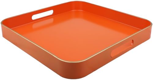 Orange Square Decorative Tray with Handles, 13"*13" Versatile Serving Tray for Coffee Table, Ottoman, Ideal for Serving, Displaying, Organizing by Omuriko