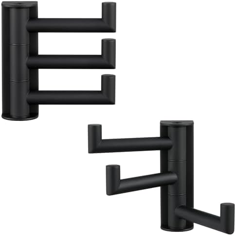Suyar Bathroom Towel Hook Matte Black, Swivel Coat Robe Holder with 3 Arms by Suyar