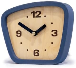 Handcrafted Mid-Century Modern Desk Clock – Silent Movement Clock for Desk, Table & Mantel, No-Ticking Analog MCM Decor | Made in USA (Navy, Classic) by Unknown