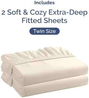 CGK Linens 2 Pack Extra Deep Twin Fitted Sheets - Off White - Image 4