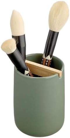 iDesign Ceramic Earth Collection Toothbrush Holder, Moss/Natural Wood - Image 5
