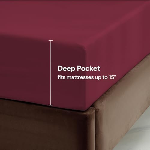 Maple&Stone Twin Fitted Sheet Only, Bulk Pack of 6 Burgundy Sheets - Image 3
