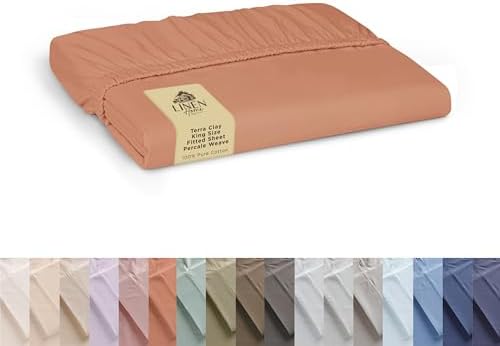 Linen Home King Size Fitted Sheet Only 100% Cotton Percale, Tera Clay by LINENHOME