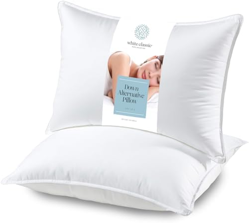 White Classic Bed Pillows for Sleeping 2 Pack, King Size Pillow Side Sleeper Set, Down Alternative Luxury Hotel Soft Pillow 20x36 Inches by WhiteClassic