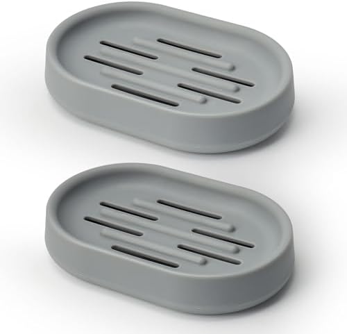 Topsky Soap Dish for Shower,2 Pack Soap Dishes Soap Savers for Bar Soap, Soap Bar Holder Shower with Drip Tray, Plastic Soap Holders with Drain for Kitchen Sink, Easy to Clean,Dry,Gray by HomeandKitchenNO1