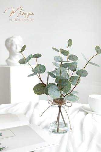 Muhanjia Artificial Eucalyptus Stems in Glass Vase with Faux Water,3Pcs Fake Plant with Double-Sided Green Leaves for Centerpiece(Double-Sided Green Eucalyptus) - Image 3