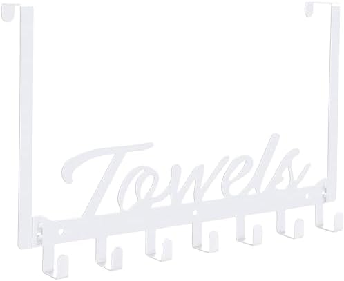 Azmoncy Over The Door Hooks, Heavy Duty Towel Rack with 7 Coat Hooks for Bedroom Bathroom Pool Kitchen Towels and Bags (White) by Azmoncy
