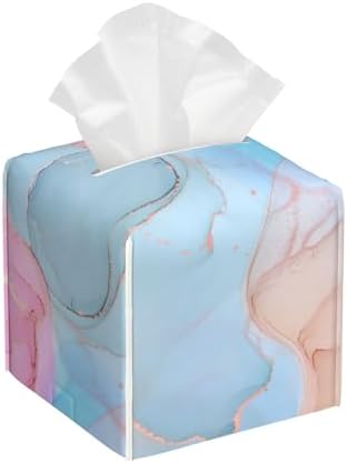 Fluid Art Tissue Box Holder Pink and Blue Marble Tissue Box Cover Square Leather Tissue Holder Organizer Portable Decorative Facial Paper Case for Home Office Bathroom Vanity Countertop by Unknown